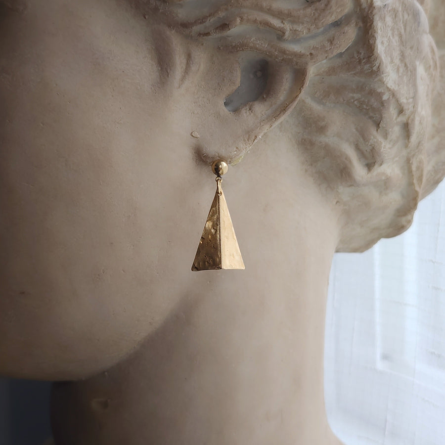 Folded Triangle Earrings | Textured Brass Geometric Drops | Dainty Handmade Everyday Jewelry