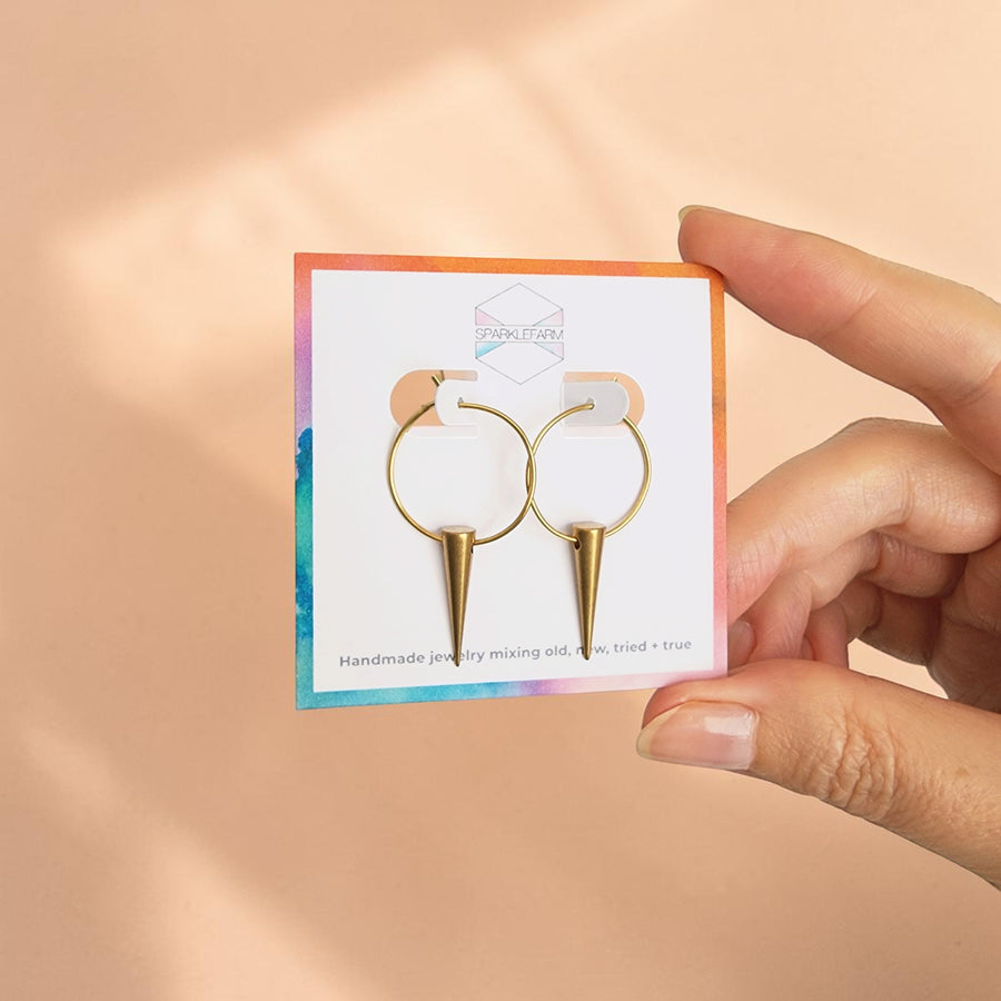 Spike Hoop Earrings | Small Brass Spike Drops | Minimalist Edgy Everyday Jewelry